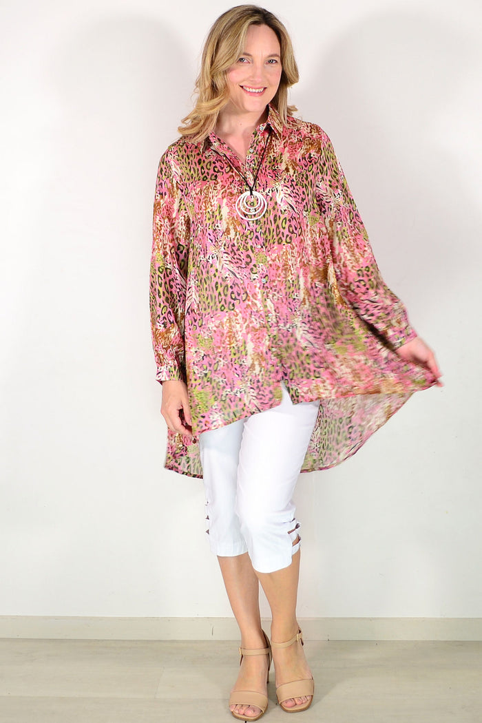 Pink Jungle Long Tunic Shirt