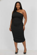 Plus Ruched One Shoulder Midi Bodycon Dress