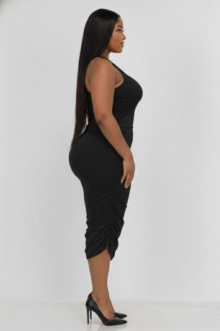 Plus Ruched One Shoulder Midi Bodycon Dress