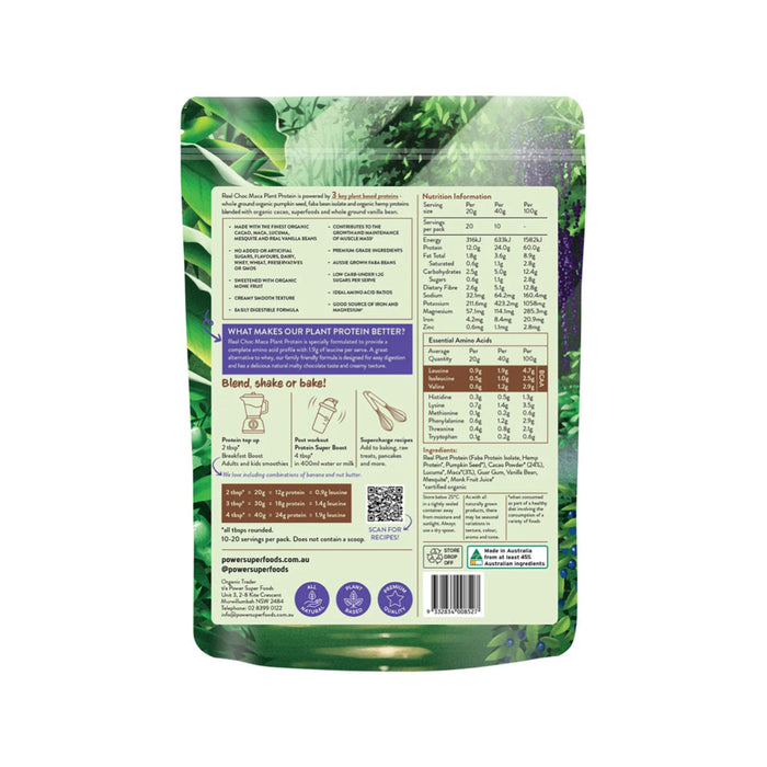POWER SUPER FOODS Real Plant Protein Choc Maca 400g - L'Organic