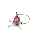 Primus Easy Fuel Duo Valve Camping Gas Stove attached to a power gas canister on a white background