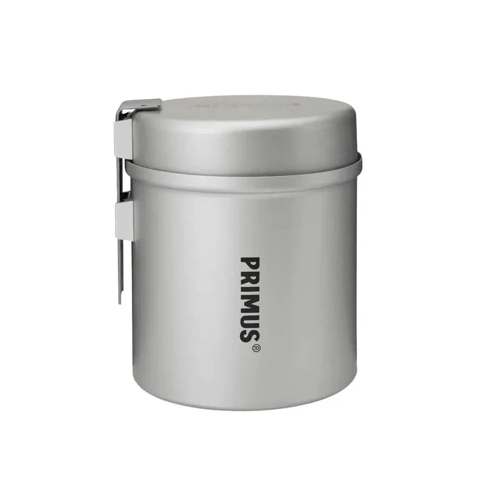 Primus Essential Trail anodised aluminium 1 litre pot with the frying pan lid attached