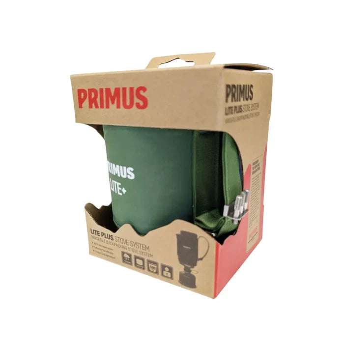 Primus Lite Plus stove system in fern green packaging on a white background