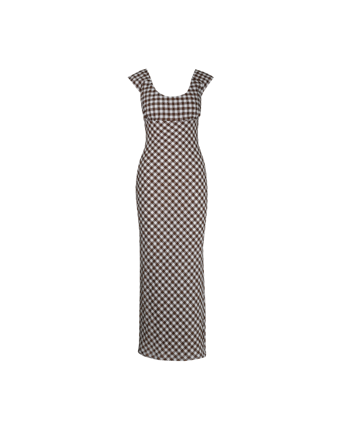 PRISM MIDI DRESS BROWN GINGHAM