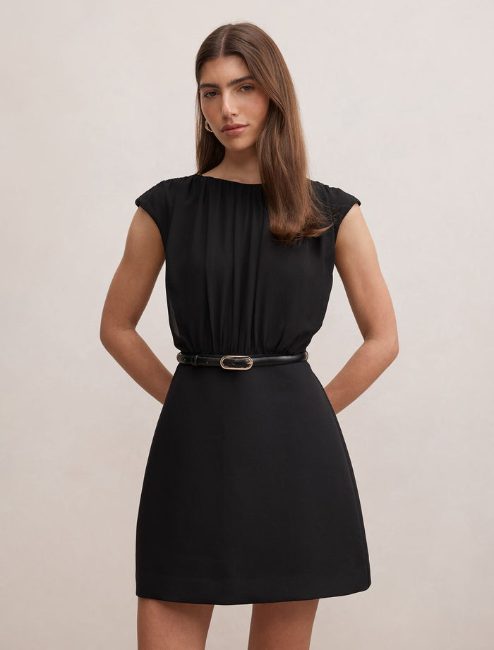 Quinn Gathered Bodice Mini Dress Black Forever New