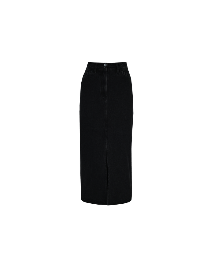 RAFFIA DENIM SKIRT BLACK