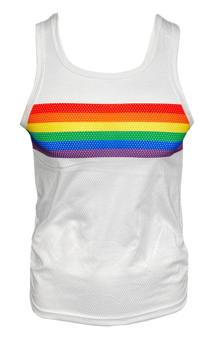 RAINBOW CHEST STRIPE MESH TANK