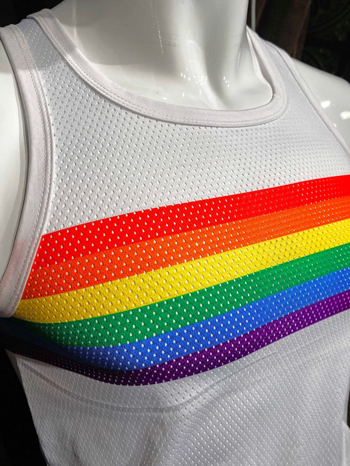 RAINBOW CHEST STRIPE MESH TANK