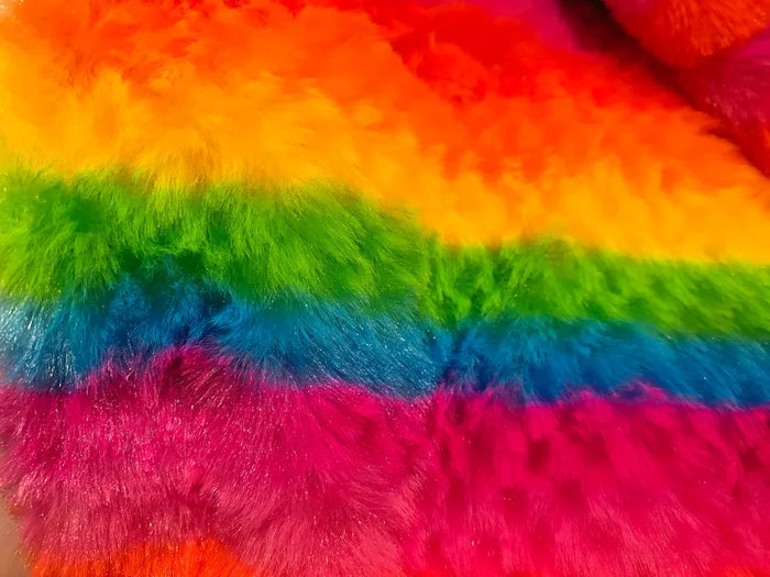 RAINBOW STRIPE FAUX FUR HOODIE