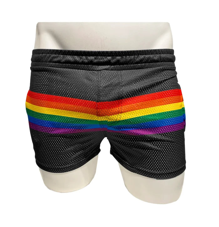 RAINBOW STRIPE MESH SHORTS