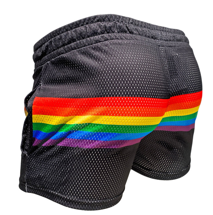 RAINBOW STRIPE MESH SHORTS