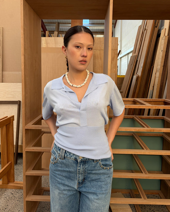 RAMONA SHORT SLEEVE POLO TOP SERENITY
