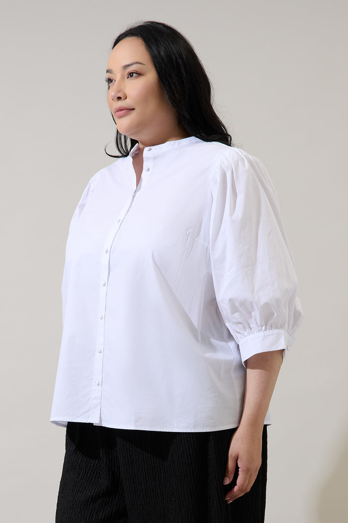 Raveny Button Up Puff Sleeve Shirt Curve