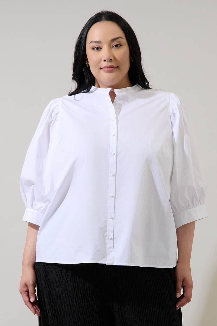 Raveny Button Up Puff Sleeve Shirt Curve