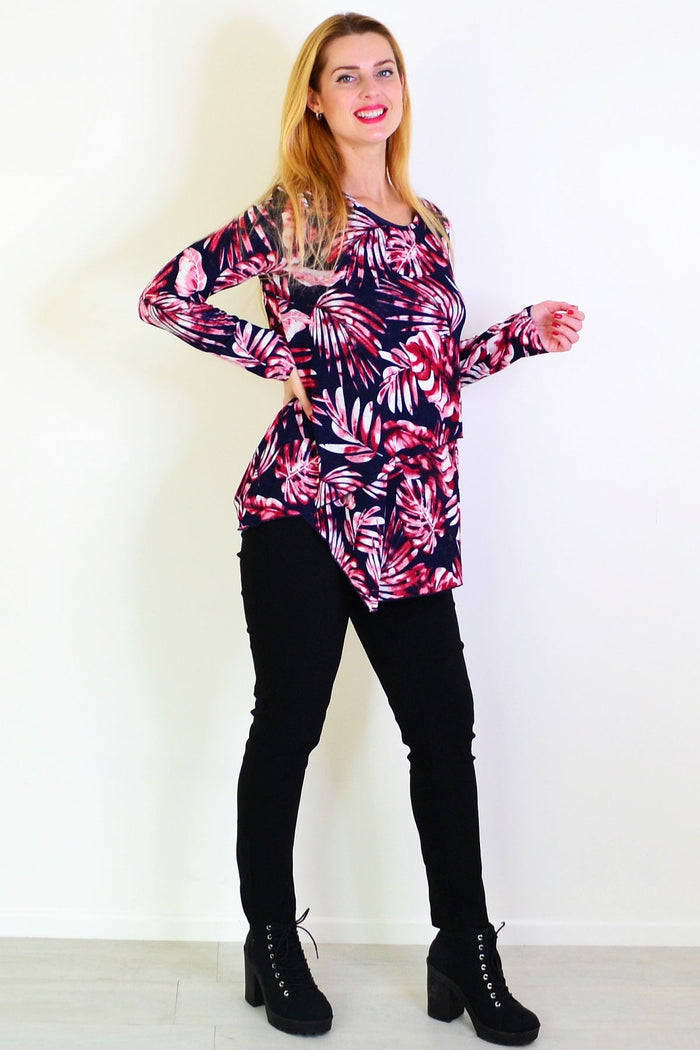Red Ferns Mesh Layered Tunic by Caroline Morgan, flowing tunic with layered design and mesh fabric, displayed on a neutral background.
