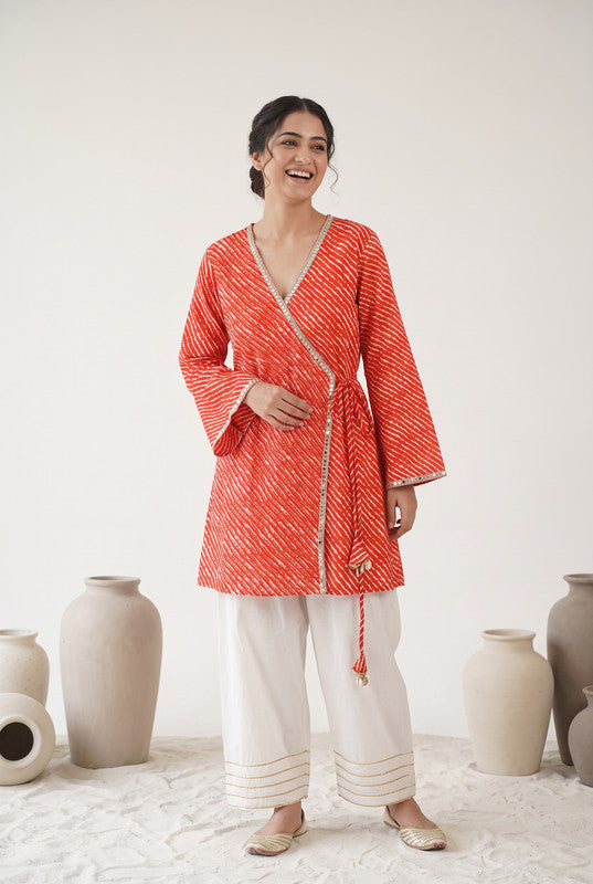 Red Printed Farshi Pants Cotton Coord Set