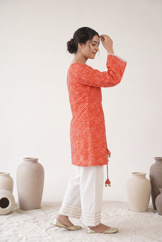 Red Printed Farshi Pants Cotton Coord Set
