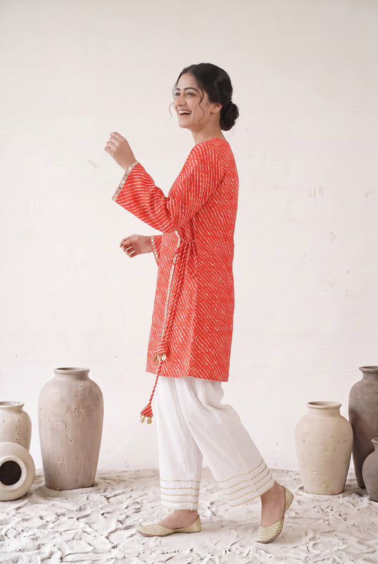 Red Printed Farshi Pants Cotton Coord Set