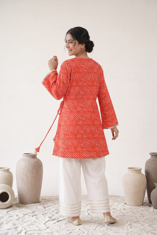 Red Printed Farshi Pants Cotton Coord Set