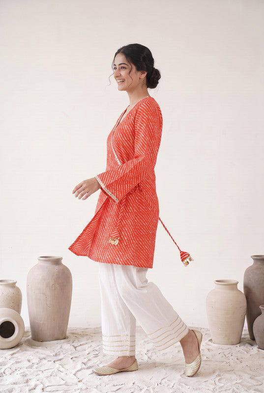 Red Printed Farshi Pants Cotton Coord Set