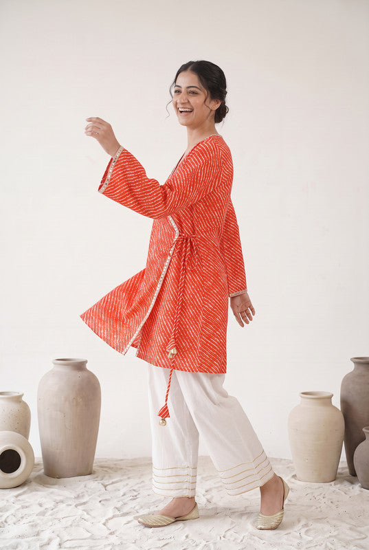 Red Printed Farshi Pants Cotton Coord Set