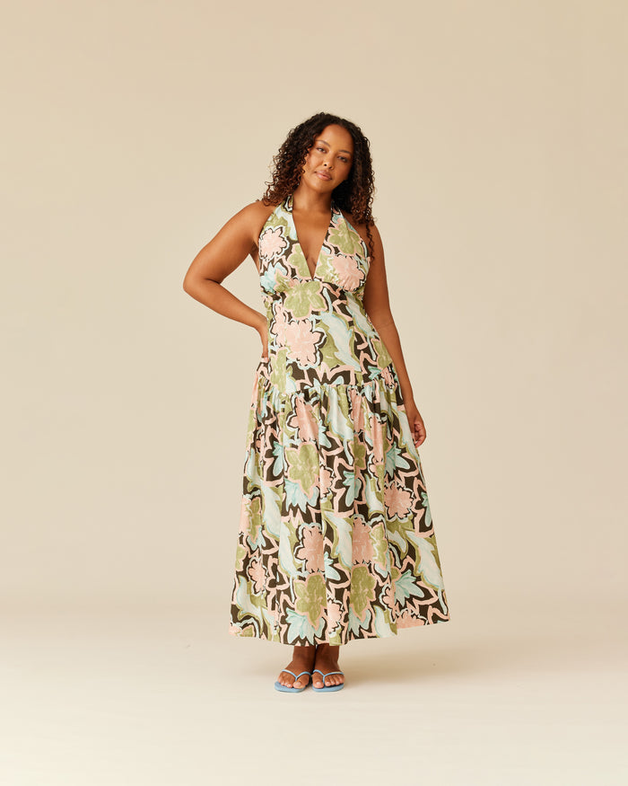 RELAXE HALTER DRESS FROSTED FLORAL