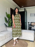 Roshni Sleeveless Cotton Tassel Kurta- Ikkat Green