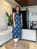 Roshni Sleeveless Cotton Tassel Kurta- Indigo