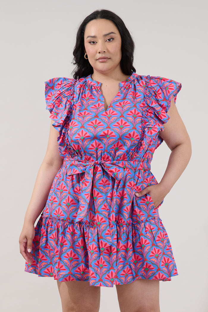Rosy Ruffle Mini Dress Floral Curve