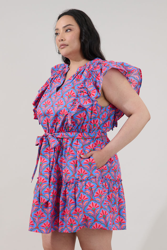 Rosy Ruffle Mini Dress Floral Curve