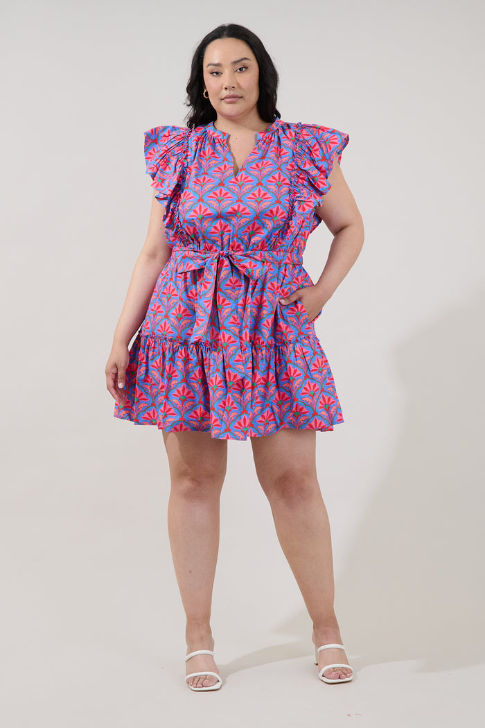 Rosy Ruffle Mini Dress Floral Curve