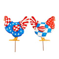 red white and blue roosters