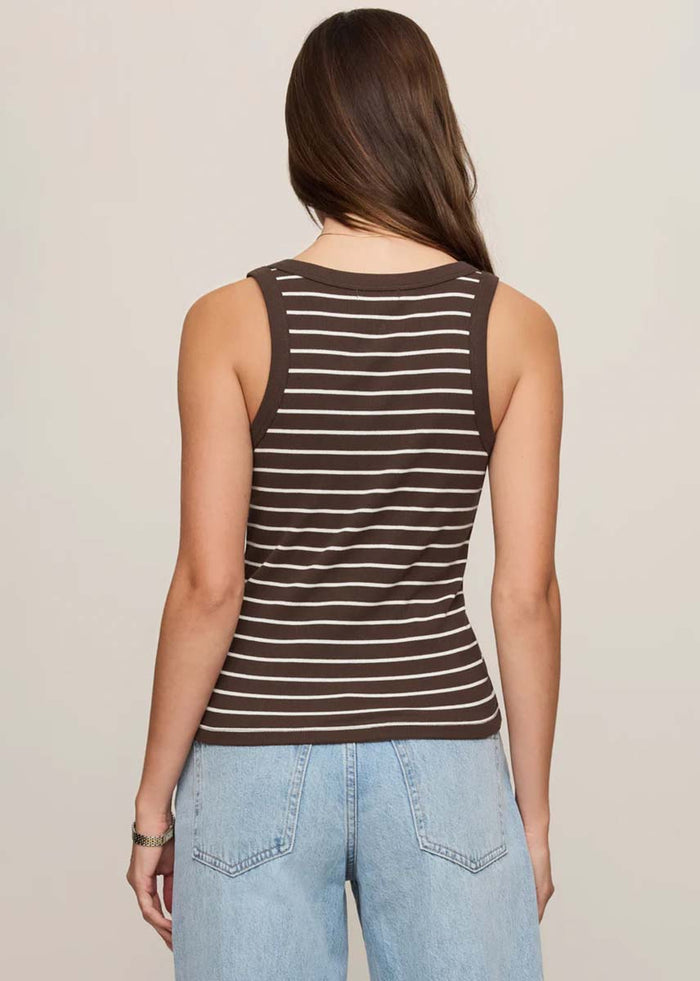 Rowe Striped Scoop Tank - Dark Chocolate