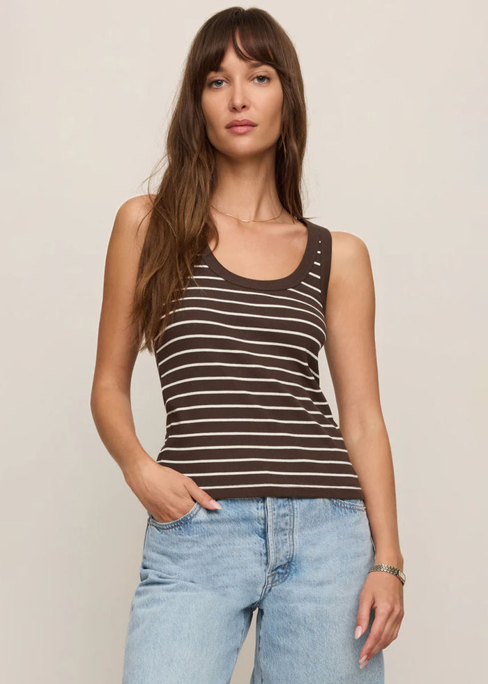 Rowe Striped Scoop Tank - Dark Chocolate