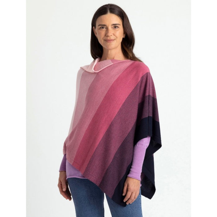 Royal Merino - 100% Merino Graduated Stripe Poncho (RM2341) Geranium