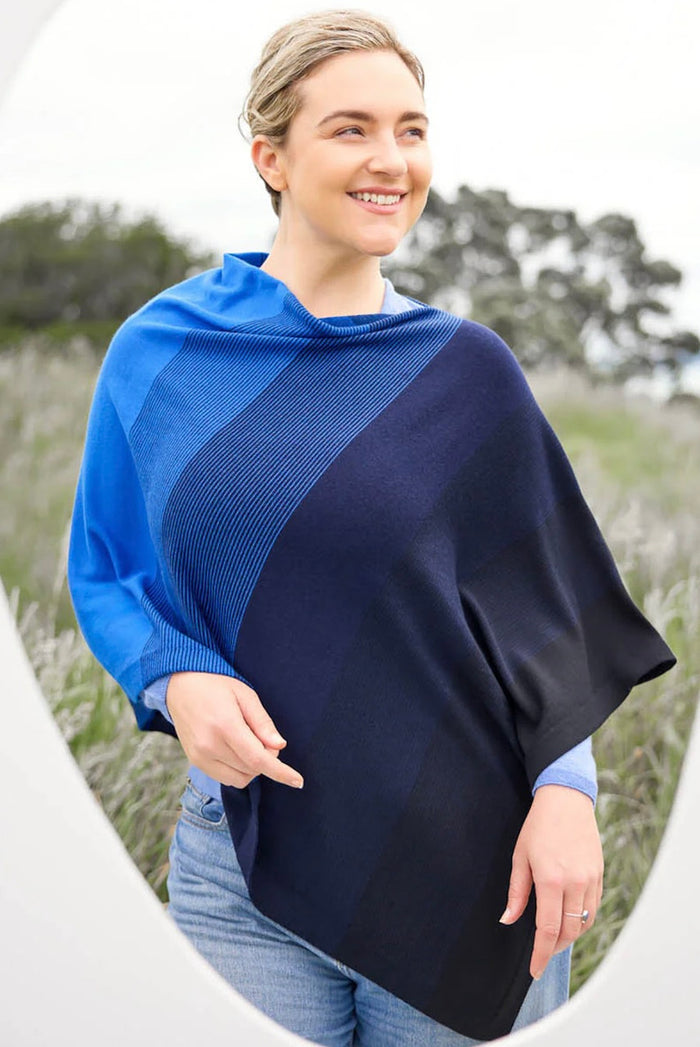 Royal Merino - 100% Merino Graduated Stripe Poncho (RM2341) Eventide
