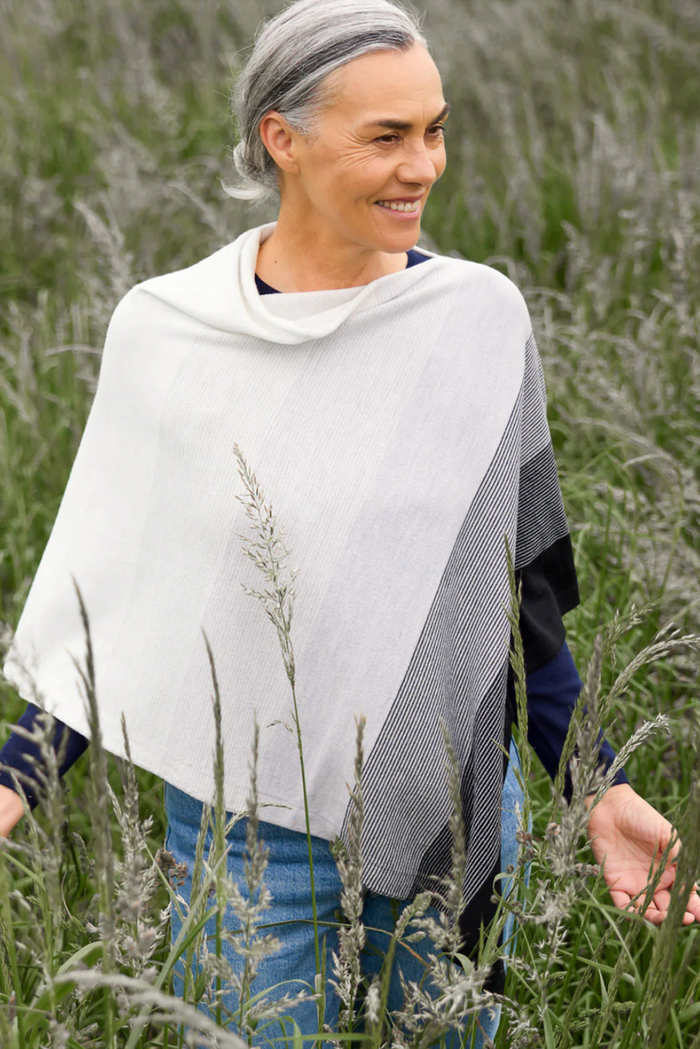 Royal Merino - 100% Merino Graduated Stripe Poncho (RM2341) Cloud