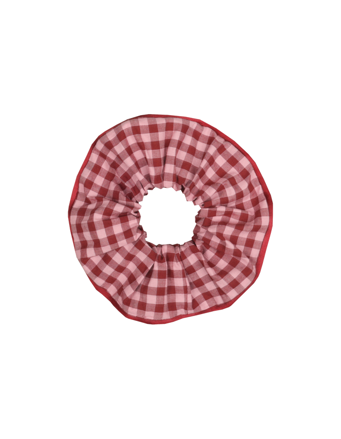 SABRINA SCRUNCHIE PINK BURGUNDY GINGHAM
