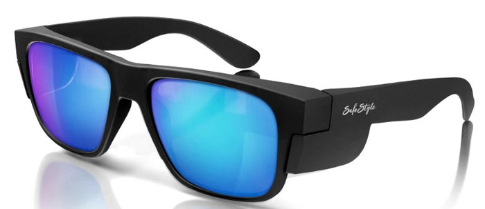 Safety Glasses Fusions Matte Black Frame/Blue Polarised UV400 FMBBP100