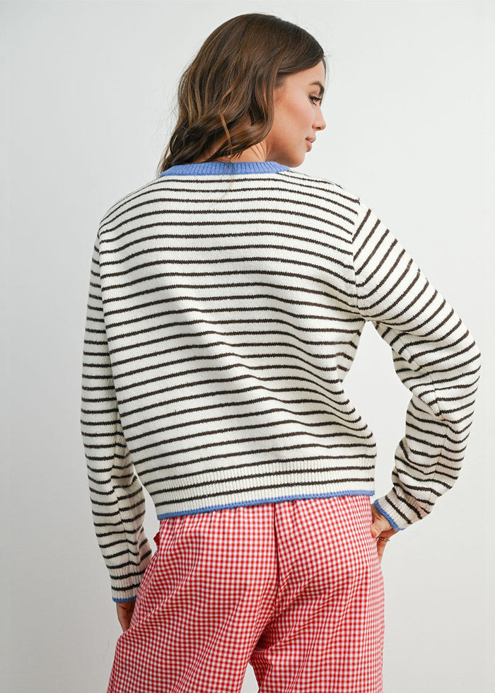 Sailor Stripe Cardigan - Ivory & Blue