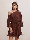 Samantha Tipped Draped Mini Dress Dark Chocolate Truffle Forever New