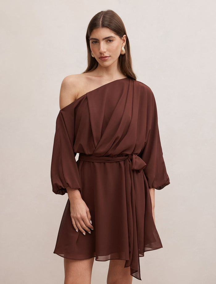 Samantha Tipped Draped Mini Dress Dark Chocolate Truffle Forever New