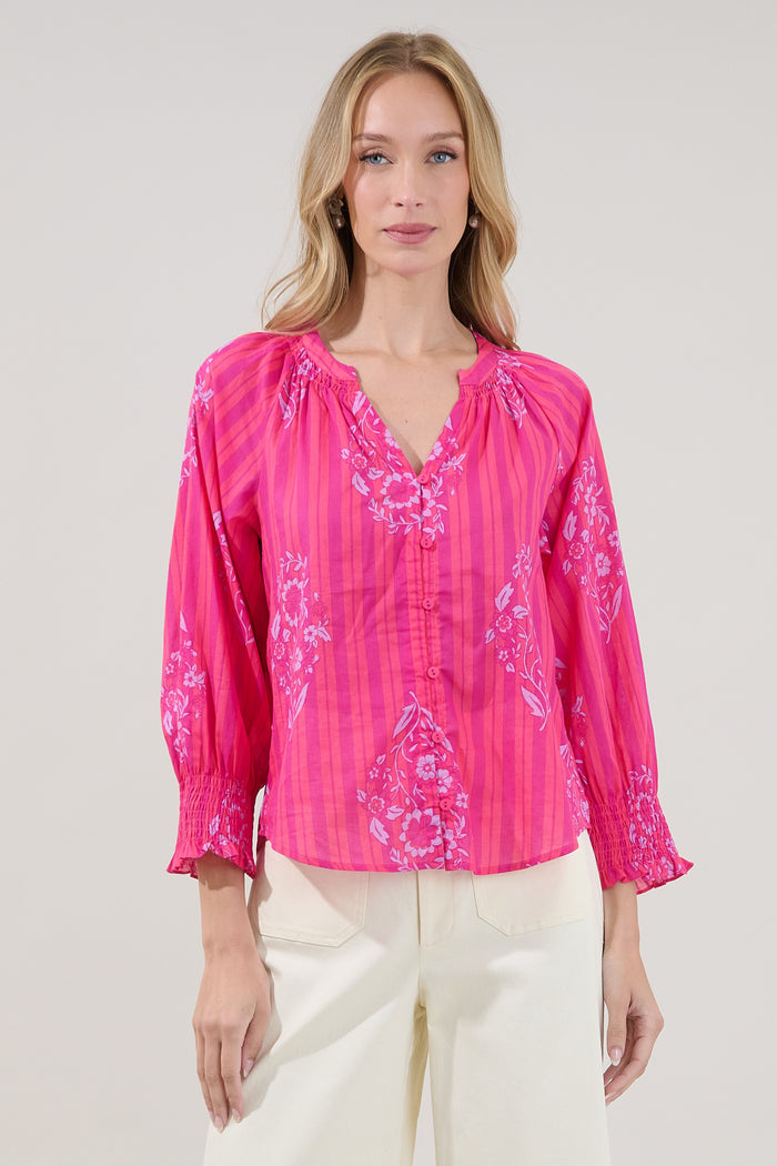 Samie Long Sleeve Button Down Top Freesia