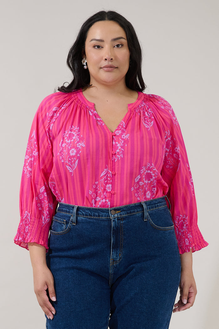 Samie Long Sleeve Button Down Top Freesia