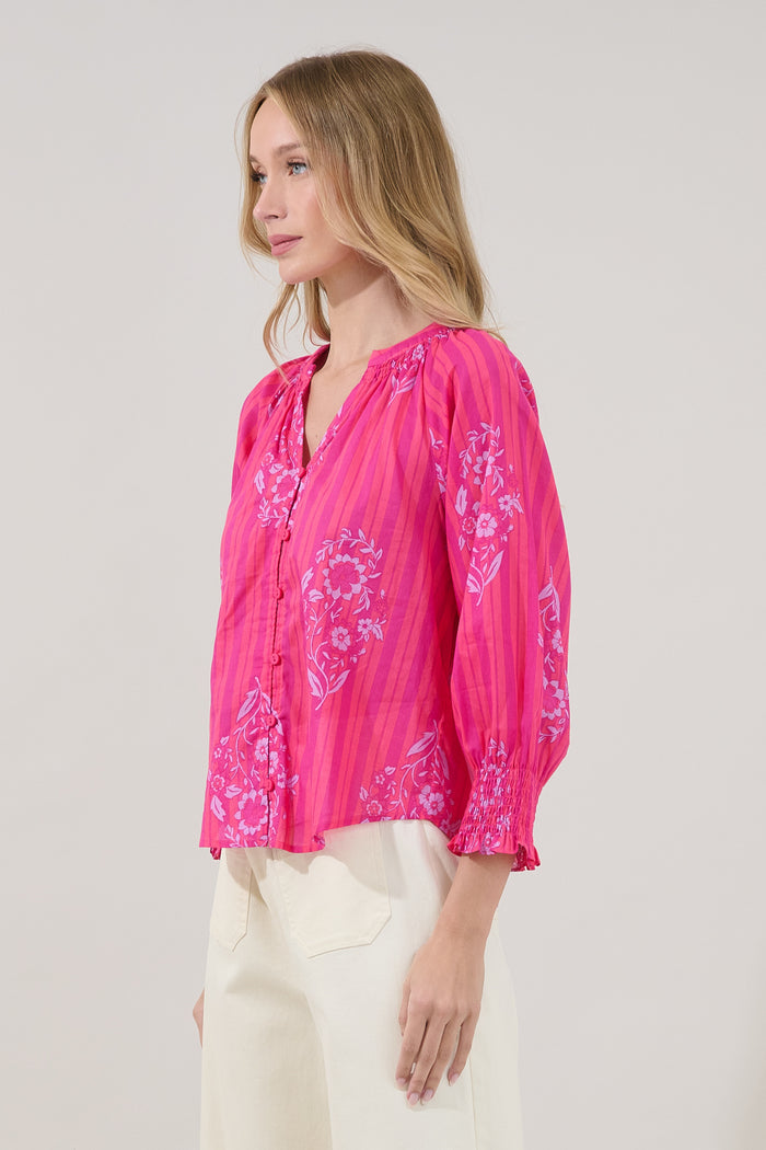 Samie Long Sleeve Button Down Top Freesia