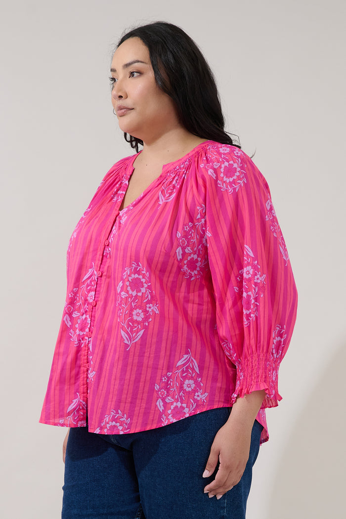 Samie Long Sleeve Button Down Top Freesia