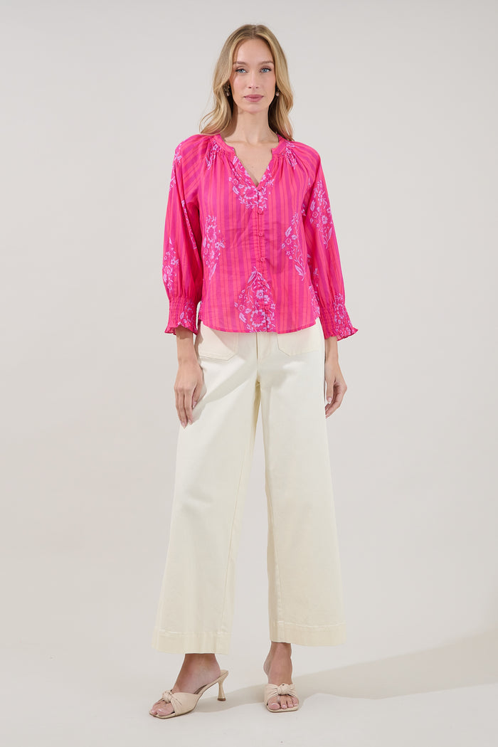 Samie Long Sleeve Button Down Top Freesia