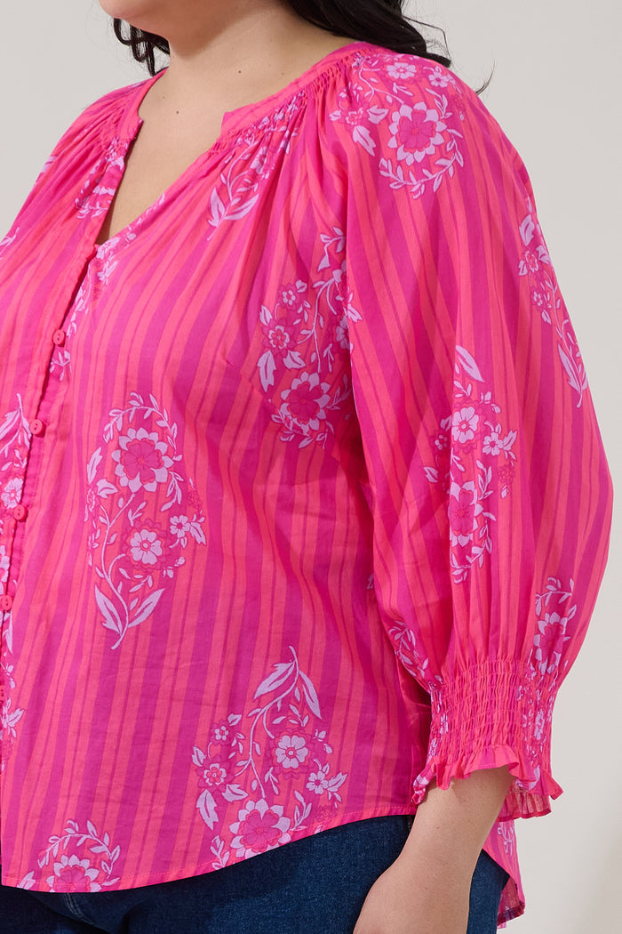 Samie Long Sleeve Button Down Top Freesia