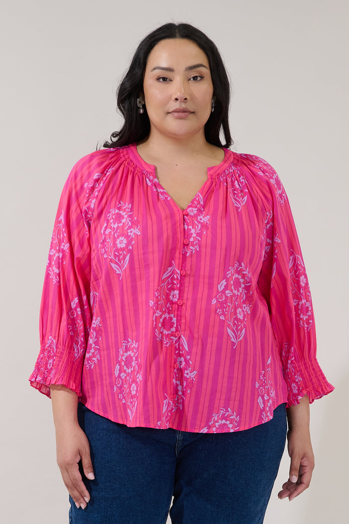 Samie Long Sleeve Button Down Top Freesia