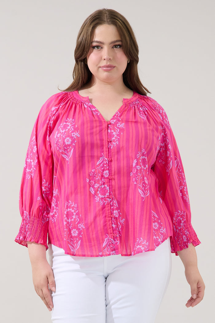 Samie Long Sleeve Button Down Top Freesia